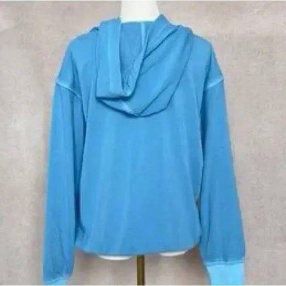 ZENANA NWT 🐈 Top Hoodie Sky Blue Terry Size Small - Large - Picture 2 of 2